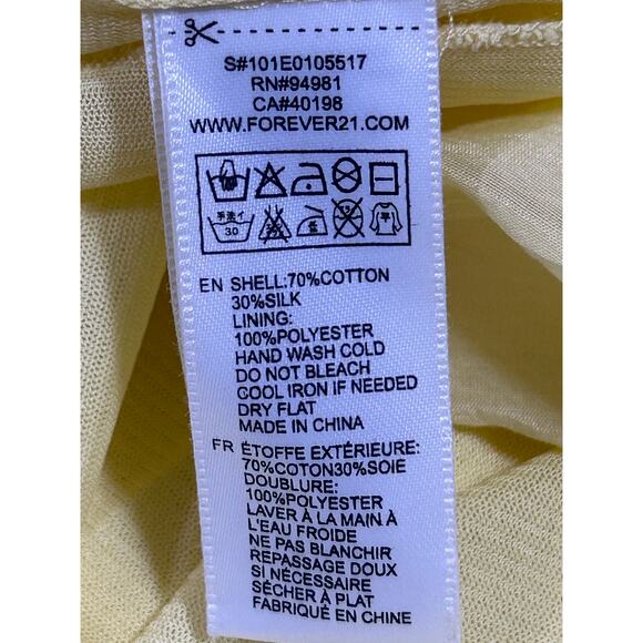 XXI Forever 21 Babydoll Top M Silk Cotton Yellow Lace Line Boho Peasant Prairie - Picture 7 of 7